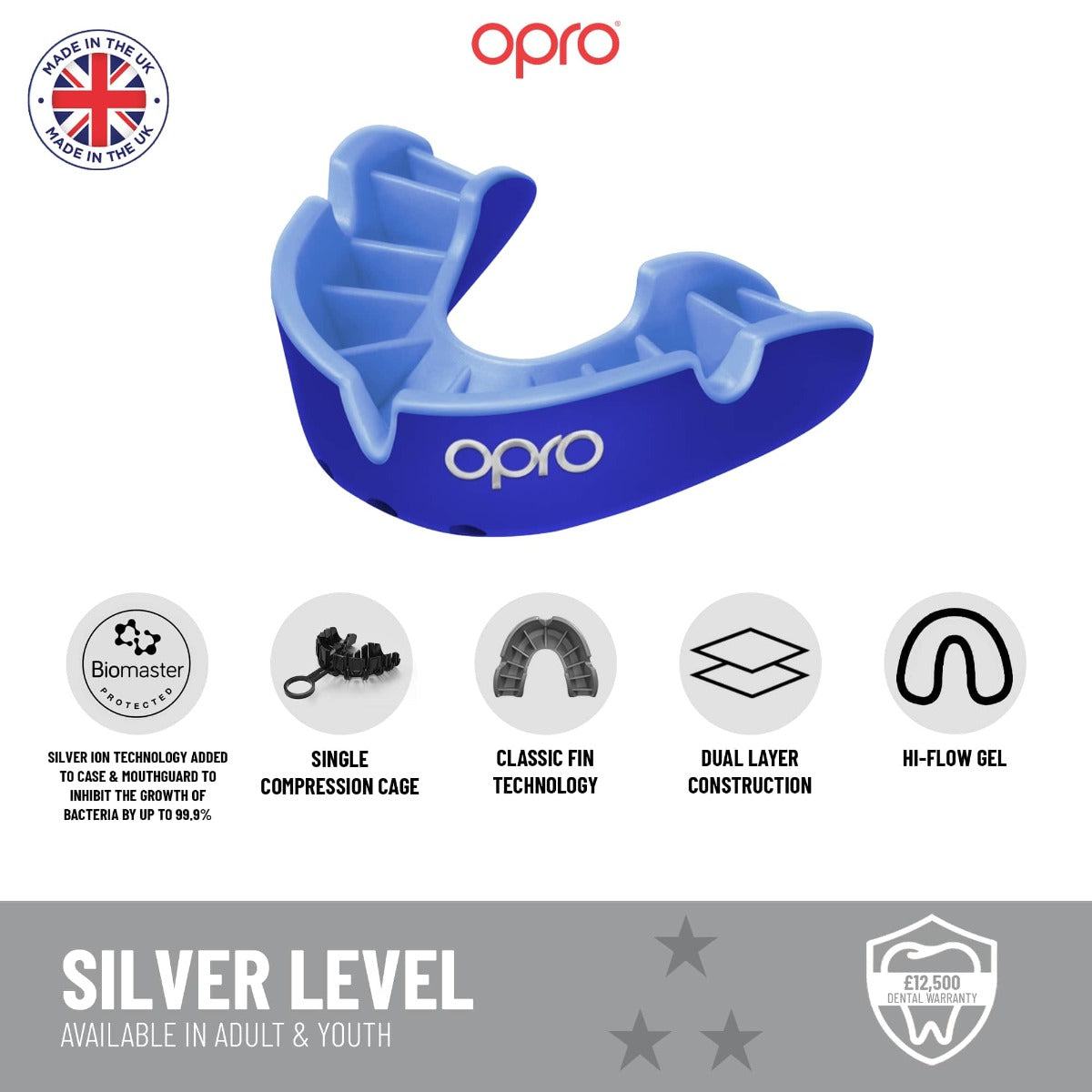 Silver Level Junior Mouthguard Blue with Strap