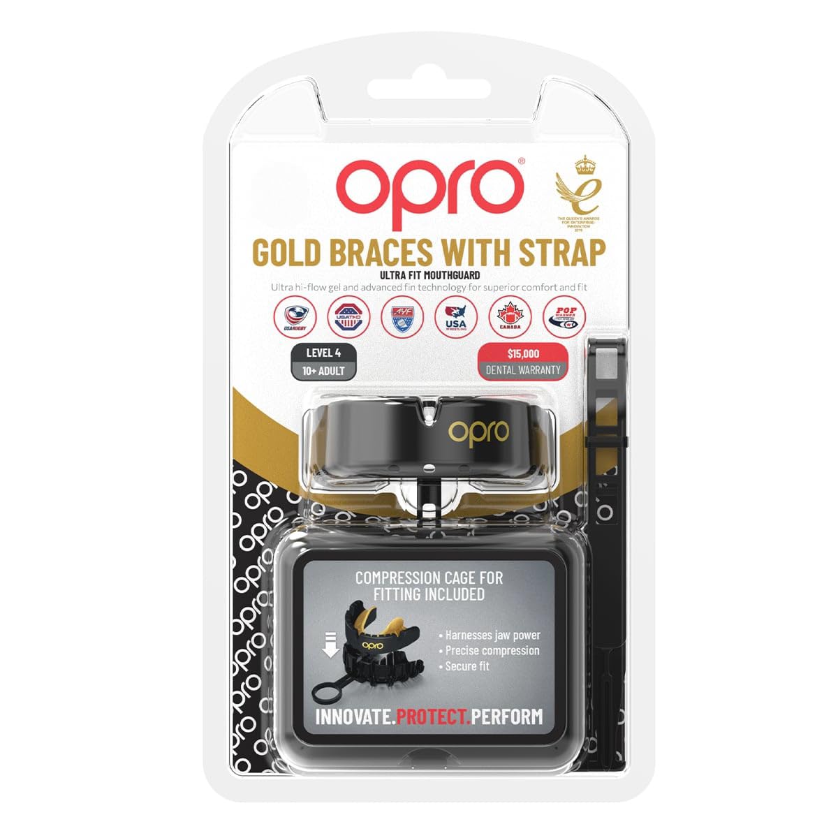 Gold Level Mouthguard for Braces with Strap (Black)